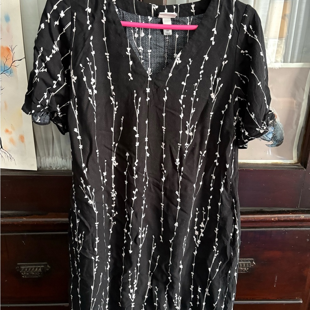 A new day Black and White Patterned Shirt Dress